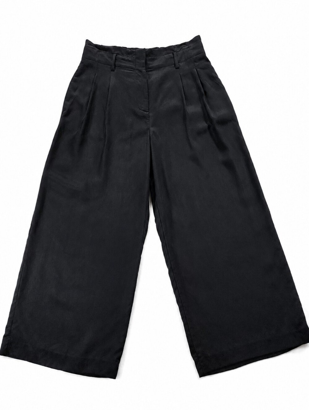 Ann Taylor Pleated Wide Leg Crop Pants Black Size 6 Lyocell Culottes